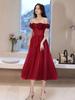 Vestido de Um Ombro Cor de Torrada para Noiva 2026 Novo Vermelho Casamento Noivado Vestido de Festa Elegante de Alta Qualidade Longo