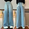 Calça Infantil Primavera e Outono 2026 Novo Estilo de Outono para Crianças Maiores, Jeans Wide Leg Reto Degradê Tendência para Crianças
