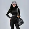 Conjunto de Yoga de Dos Piezas para Mujer con Cuello Alto, Chaqueta Corta de Fitness, Pantalones Deportivos Ajustados de Cintura Alta para Glúteos de Durazno, Traje Deportivo