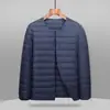 Nueva Chaqueta Ligera de Plumas para Hombre 2026, sin cuello en V, de manga larga, con forro de plumas, capa interior, cuello redondo, abrigo cálido