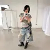 Shorts de mezclilla desgastados, lavados y rotos de estilo americano de alta calle para mujer, talla grande, diseño vintage holgado, pantalones cropped de pierna ancha