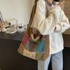 Bolso de lona cruzado de gran capacidad con costuras en contraste de color, moderno bolso cruzado para ir al trabajo, bolso de hombro de estilo informal.