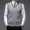 Chaleco de Lana para Hombre para Otoño e Invierno, Chaleco Suéter Tejido de Cuello en V, Ropa de Negocios para Hombre, Suéter Versátil sin Mangas de Color Sólido