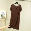 Nuevo vestido fino de modal con volantes y cuello en V para mujer en verano, vestido largo holgado de talla grande para casa, camiseta pijama