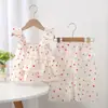 Roupa de Verão para Bebê Menina Nova, Colorida com Bolinhas, Casual, de Alcinha, com Fenda, Conjunto de Duas Peças, Fresca para Sair
