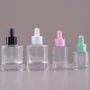 Frasco conta-gotas de vidro transparente de alta clareza com ombro reto para óleos essenciais, frasco vazio para líquidos de skincare, processamento de frascos de vidro