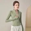 Chaqueta de Yoga de Estilo Primaveral con Felpa Gruesa para Mujer, Cierre de Cremallera, Cárdigan, Cuello Alto, Adelgazante, Elástico, Manga Larga, Top Cálido