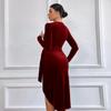 Vestido Largo Sexy Europeo y Americano de Amazon de Venta Caliente Transfronterizo con Cuello en V Ajustado a la Cadera Vestido Irregular Vestido de Cóctel para Mujer