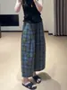 Pantalones Casuales de Cuadros Retro Coreanos para Mujer, Estilo Holgado y Relajado de Verano, Cintura Alta, Adelgazantes, Versátiles, Pantalones de Pierna Ancha para Mujer Petite