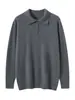Suéter de Punto para Hombre Color Sólido Cachemir Cuello Polo, Jersey Holgado de Manga Larga, Nueva Camisa Base Simple de Negocios Otoño/Invierno
