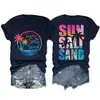 Sol sal areia Amazon eBay site independente casual moda temperamento frente e verso gola redonda manga curta camiseta para mulheres