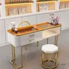 Mesa de Manicura Estilo Crema Blanca Estilo Japonés Multifuncional Vidrio Individual Juego Completo Lujo Ligero Hogar Mesa de Manicura Simple Almacenamiento