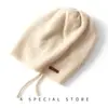 100% Cashmere Outono/Inverno 2026 Novo Turbante Feminino com Cordão Simples Quente Tricô Pulôver Chapéu Casual