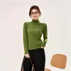 Camiseta Base Gruesa de Manga Larga Estilo Otoño e Invierno para Mujer, Tejido de Cachemira con Aterciopelado, Efecto Adelgazante, Ropa Interior, Top de Manga Larga con Cuello Semi Alto
