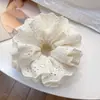 Scrunchie Branco de Renda Vazada Quadrado Estilo Francês para Cabelo, Prendedor Grande com Laço e Flor de Fita