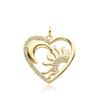 Colgante sencillo de cobre dorado con circonita en forma de corazón, collar de mujer en forma de O, joyería geométrica, colgante de luna y estrella dulce