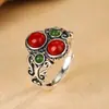 Anillo de Plata S925 Diseño Original Patrón de Nube Personalizado Doble Perla, Moda Clásica Vintage Anillo Abierto Forma de Huevo