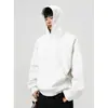 Moletom com capuz patchwork estilo americano branco e cinza para homens, marca da moda outonal, jaqueta moletom rígida de alta resistência, peça superior de corte solto