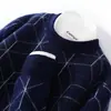 Suéter de cachemira para hombre, jersey de cuello redondo, manga larga, tejido, con bloques de color, corte holgado, casual, talla grande, suéter de lana de color contrastante