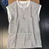 Colete de malha casual fino de nicho com listras, decote V, sem mangas para homens, top pullover folgado estilo retrô americano