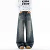 Jeans azul lavado retrô americano para homens e mulheres, marca da moda de outono, calças compridas casuais largas retas