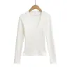 3537-25 Nuevo Estilo de Invierno Estilo Europeo y Americano Sexy Sexy Cuello en V Profundo Cálido Forro Polar Cómodo Ajustado de Manga Larga Camiseta