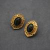 Brincos vintage de calcedônia esculpida em vidro incrustado Qingdao Jewelry, brincos Guifu Xiaozhong da antiguidade média, brincos de ouro fosco