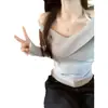 Suéter de Tricô Azul Off-Shoulder com Gola Alta Estilo Pura Desejo para Mulheres, Suéter Curto Slim Fit com Design de Inverno 2024