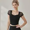 Roupa de Yoga para Mulheres, Corte Justo com Bojos, Camiseta Respirável de Manga Curta em Malha, Roupas para Esportes ao Ar Livre, Pilates, Treinamento, Fitness