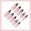 Dicas de Unhas Prontas com 24 Peças para Atacado, Dicas de Unhas Postiças de Alta Qualidade Pretas com Borda Estrelada Pontiagudas Longas, Adesivos Removíveis para Nail Art