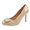 Nuevos zapatos de tacón alto elegantes de charol para oficina de primavera y otoño para mujer, tacón medio, corte bajo, punta redonda, tacón de aguja, zapatos de trabajo profesionales para mujer