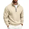 Estação Independente Transfronteiriça Outono/Inverno Masculino Cor Sólida Com Pelúcia Interna Moletom com Meio Zíper Gola Alta Casual Manga Longa Moletom