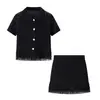 Atacado Transfronteiriço Aliexpress Verão 2025 Novo Conjunto de Moda Malha com Manga Curta para Mulheres Design Casual