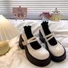 Zapatos Mary Jane de Cuero Versátiles de Suela Gruesa para Mujer, Nuevo Estilo Británico Retro Punta Redonda Tacón Grueso Zapatos de Salón Estilo Francés