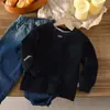 Camiseta de Primavera y Otoño para Niños Estilo Terciopelo Alemán Nueva Estampada Manga Larga Holgada Letra Base para Niña Niño Top