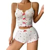 Caliente Nuevo Moda Transfronteriza Europea y Americana Estampado de Pestañas en Forma de Corazón Conjunto de Pijama Sexy para Mujer