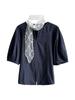 Juzhi Yulun 2026 Primavera e Verão Novo Estilo Gola V Renda Patchwork Camisa Branca Top Solto Camisa Rejuvenescedora para Mulheres