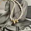 Colar de pérolas de água doce barroco, colar curto coreano, moda feminina, retrô, amor, bola de metal, pingente, corrente de clavícula