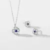 Mejor Vendido Europeo y Americano S925 Plata de Ley Nuevo Exquisito Zafiro Girasol Aretes y Cadena para Clavícula Conjunto de Joyería Elegante para Mujer