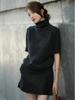 Suéter de Gola Alta Preto de Manga Curta Estilo Chanel Outono e Inverno 2024 Design Feminino Senso de Design Nicho Senso de Alto Padrão Temperamento Top Bonito