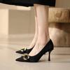 Sapatos de salto alto pontudo para mulheres 2023 Outono Novo estilo salto agulha Sapatos simples franceses grande quantidade Congyou