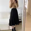 Saia Midi Preta Cauda de Peixe para Mulheres Primavera e Outono Nova Tamanho Grande Figura em Pera Cintura Alta Slim Suit Saia Evasê