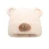 Gorro de Tricô Fofo de Urso Estilo Coreano para Estudantes, Versátil no Outono e Inverno, Faz o Rosto Parecer Menor, Dupla Camada, à Prova de Frio, Quente e Protetor de Orelhas