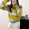 Amarelo Vibrante Deixa Você Mais Branco! Tricô Listrado Suave Estilo Coreano Aparência Emagrecedora Top Elegante Cardigã 25 Outono
