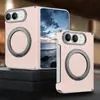 Aplicável ao iPhone Duo Versão Coreana Couro Liso Maçã 18 Tela Dobrável Duplo Eixo Central Capa de Celular Case com Suporte Magnético Rotativo