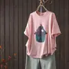 Camiseta de Verão Novo Estilo Estampa Artística Gola Redonda Manga Curta, Corte Solto, Tamanho Grande, Emagrecedora, Blusa Casual Versátil Atacado