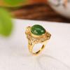Anillo hueco de lujo retro Xiangyun Ruyi con cara de huevo, de plata esterlina S925 de Yilu, con jaspe hetiano bañado en oro