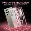 Funda magnética para teléfono adecuada para Samsung S26Ultra con polvo de purpurina transparente galvanizado, Funda de cobertura total degradada para S25Edge, Funda para S24Fe