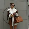 Jaqueta Cruzada Casual de Couro e Pelo Integrados Moda Nova Outono/Inverno Europeia e Americana 2023 Amazon Transfronteiriça para Mulheres