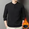 Moletom Espesso com Gola Alta de Um Botão e Forro de Lã para Homens, Moda Casual Versátil para Outono e Inverno, Camisa Base Top Quente para Homens
